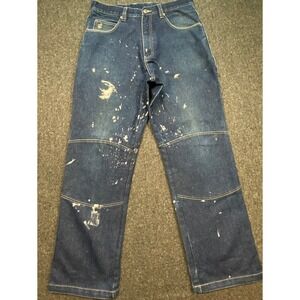 Rocawear Jeans 34x34 Mens Blue Y2K Streetwear Paint Splatter Double Knee Baggy